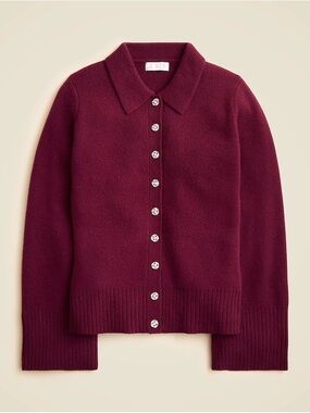 J. Crew Burgundy Lambswool Polo Collar Button-Front Cardigan